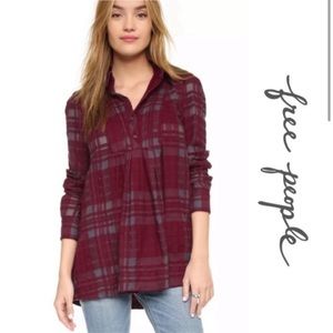 EUC Free People Long sleeve Plaid Tunic Top